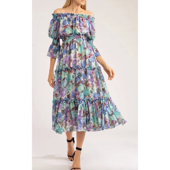 PatBo Blossom Off The Shoulder Dress Violet Womens Small New with Tags - Picture 1 of 16